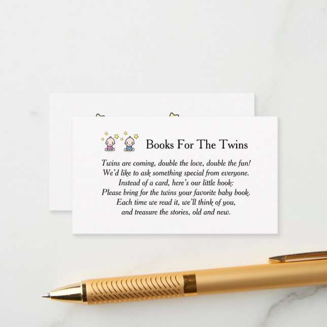 Carte D'accompagnement Livres Pour Bébé Jumeaux, Demande De Réservations, (Devant/Arrière en situation)