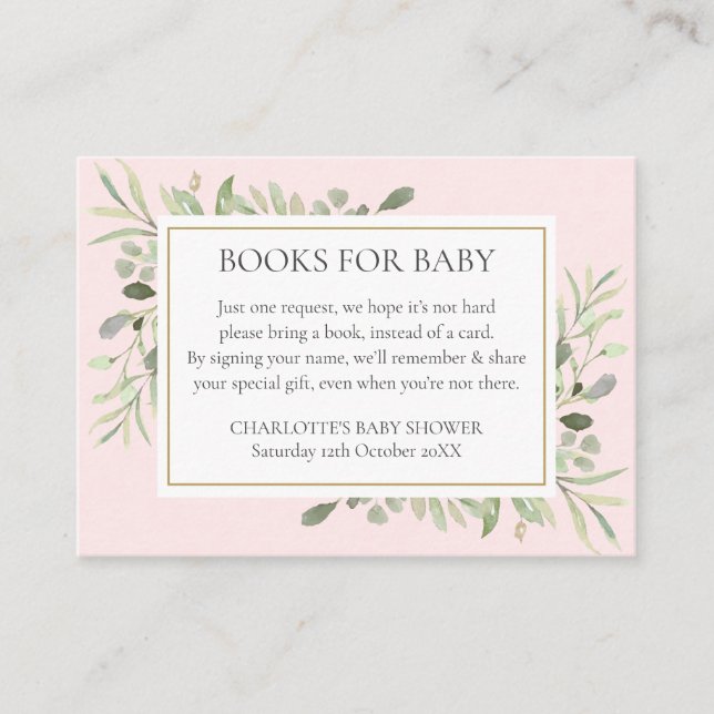 Carte D'accompagnement Livres Pour Bébé Livre Demande Baby shower Fille R (Devant)