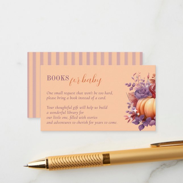 Carte D'accompagnement Livres pour bébé mignonne Baby shower Citrouille (Devant/Arrière en situation)