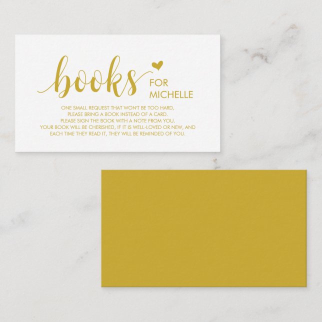 Carte D'accompagnement Livres pour bébé, Modern Cute Gold Script (Devant / Derrière)