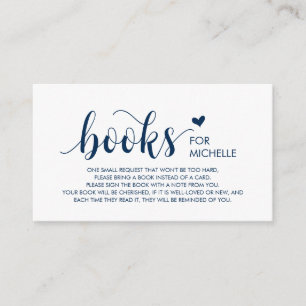 Carte D'accompagnement Livres pour bébé, Modern Rustic Navy Bleu Script