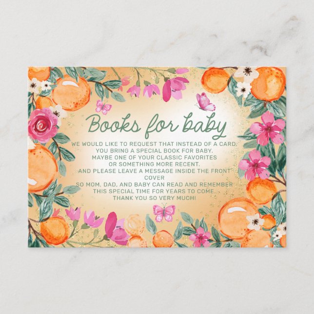 Carte D'accompagnement Livres pour bébé Oranges rose Fleurs Little Cutie (Devant)