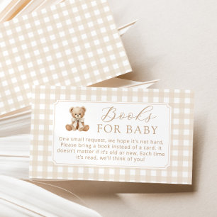 Carte D'accompagnement Livres pour bébé ours en peluche gingham neutre