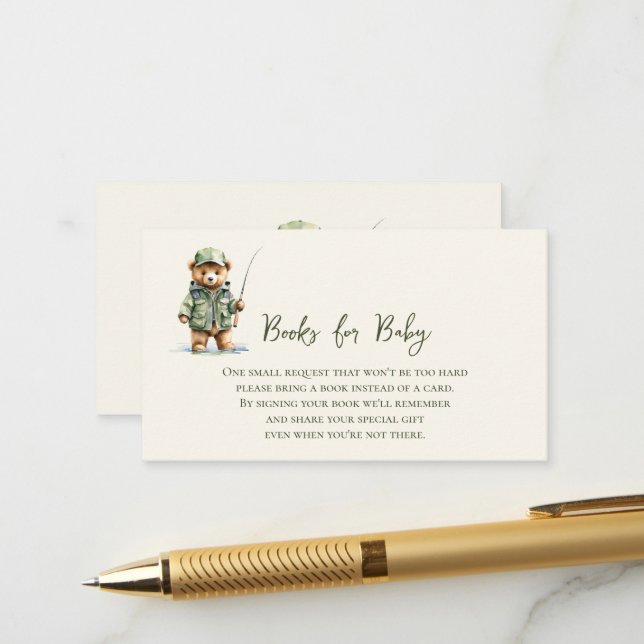 Carte D'accompagnement Livres pour bébé ours mignon pêche (Devant/Arrière en situation)