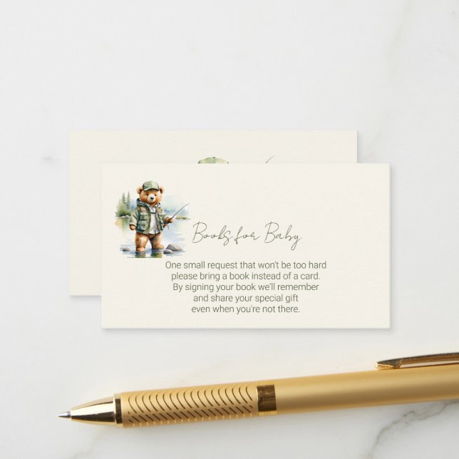 Carte D'accompagnement Livres pour bébé ours mignon pêche (Devant/Arrière en situation)