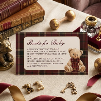 Carte D'accompagnement Livres pour bébé pour Baby Shower Ourson à Carreau