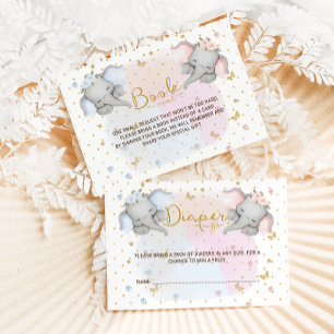 Carte D'accompagnement Livres pour bébé rose bleu floral éléphant