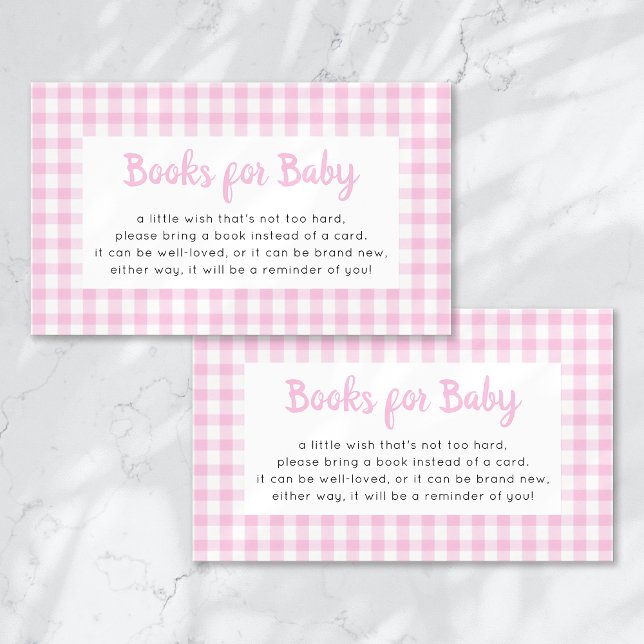 Carte D'accompagnement Livres pour bébé rose En vichy Baby shower (Créateur téléchargé)