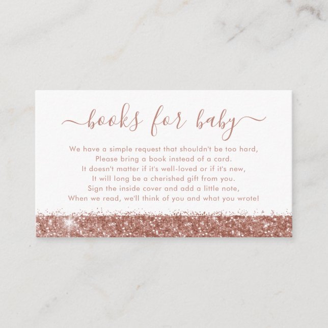 Carte D'accompagnement Livres pour bébé Rose Gold Rose douche demande (Devant)