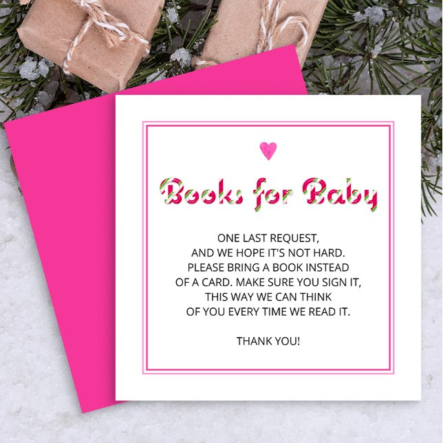 Carte D'accompagnement Livres pour Bébé rose Vacances Douche Insertion (Pink Books for Baby Typography request enclosure card.)
