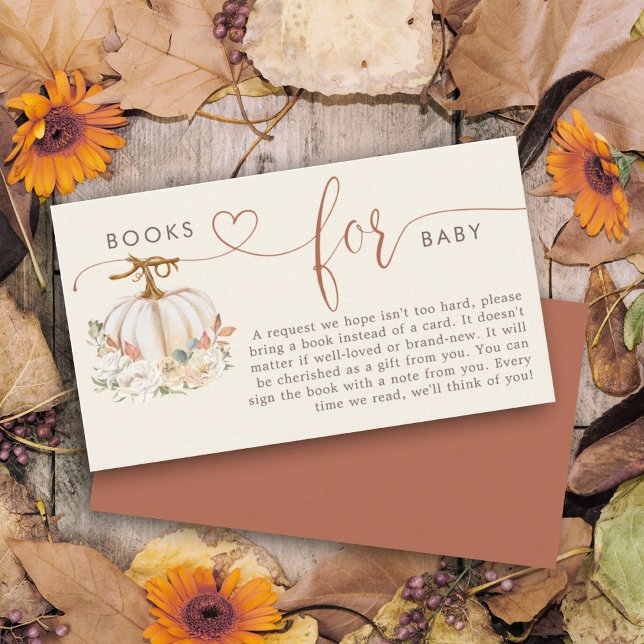 Carte D'accompagnement Livres pour bébé Rustique Citrouille Floral Douche (Featuring a charming design that includes pumpkins on this books for baby enclosure card for shower.)