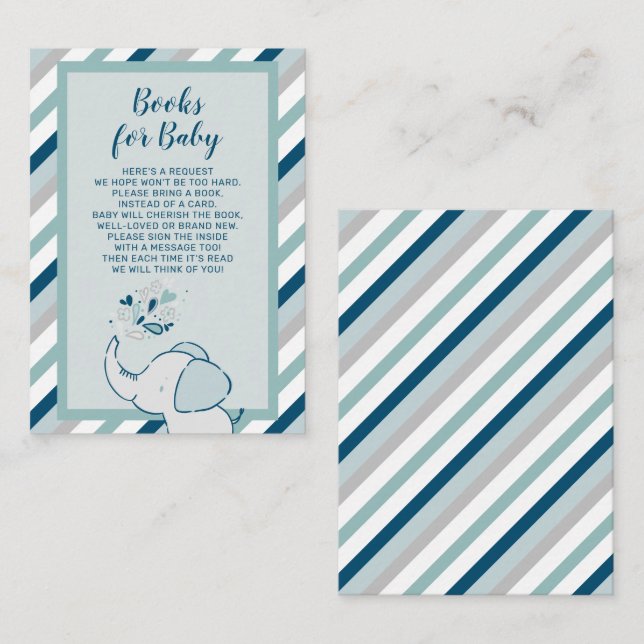 Carte D'accompagnement Livres pour bébé Shower Navy & Mint Éléphant (Devant / Derrière)