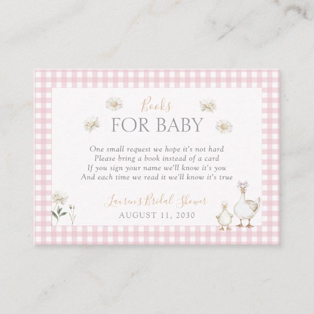 Carte D'accompagnement Livres pour bébé sot oie orignal rose blanc douche (Devant)