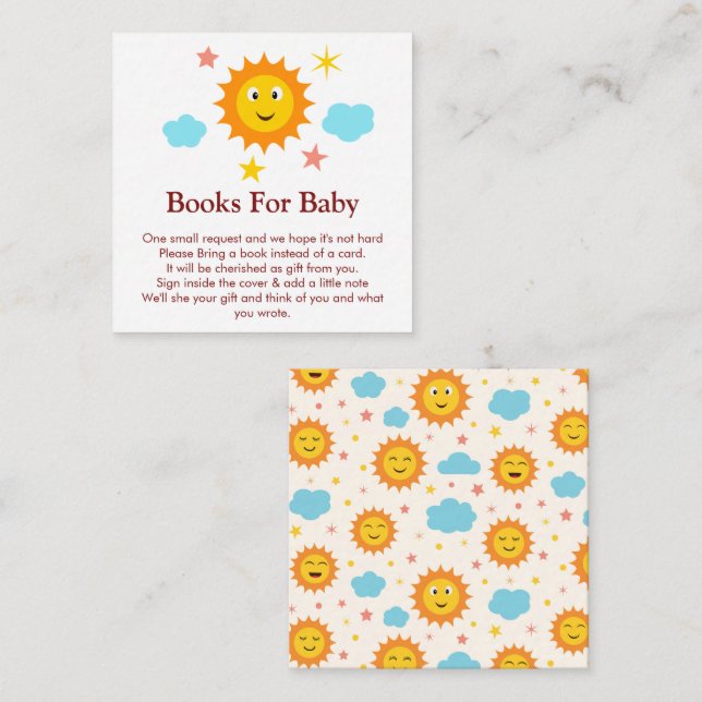 Carte D'accompagnement Livres Pour Bébé Sourire Baby shower soleil (Devant / Derrière)
