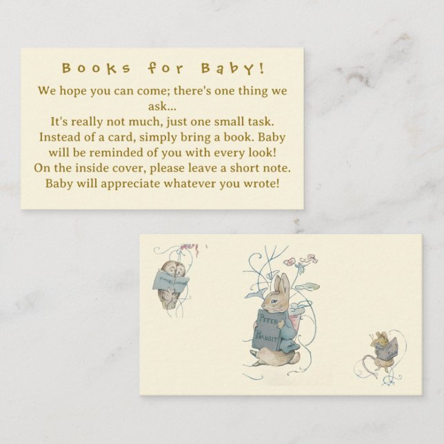Carte D'accompagnement Livres pour bébé sur le thème de Pierre Lapin (Devant / Derrière)