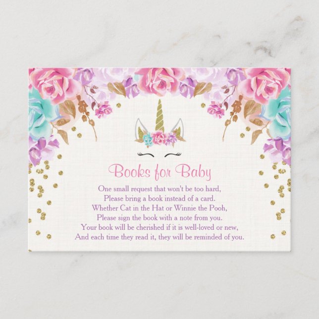 Carte D'accompagnement Livres pour bébé, Unicorn demande de livre inserts (Devant)