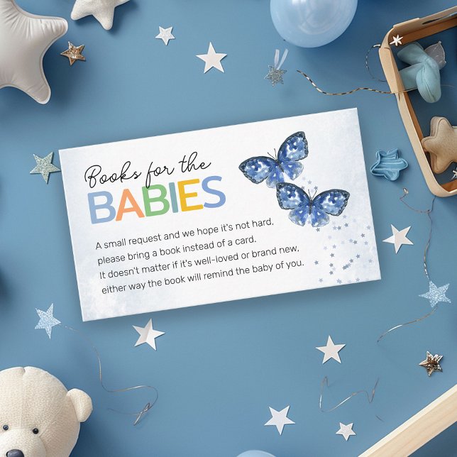 Carte D'accompagnement Livres pour bébés Blue Butterflies Twins Douche (Créateur téléchargé)