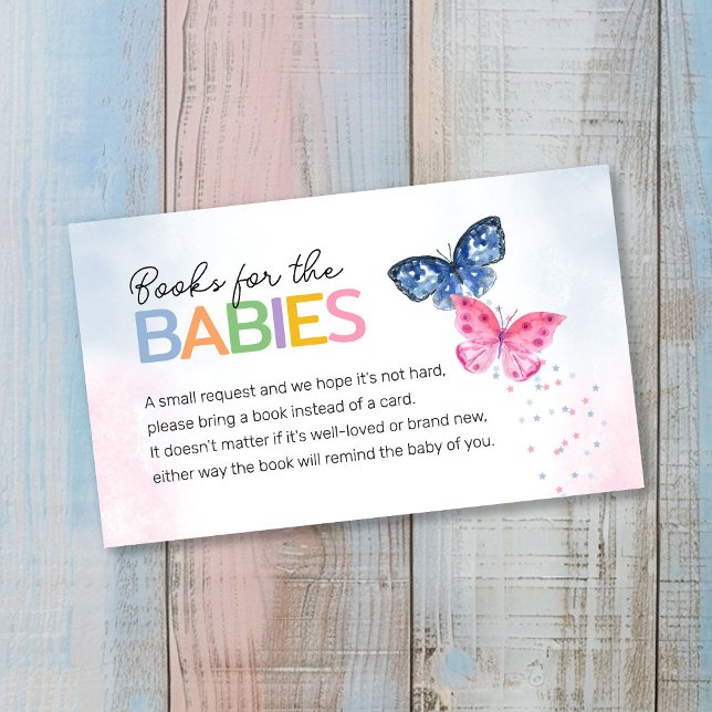 Carte D'accompagnement Livres pour bébés Papillons Baby shower jumeaux (Créateur téléchargé)