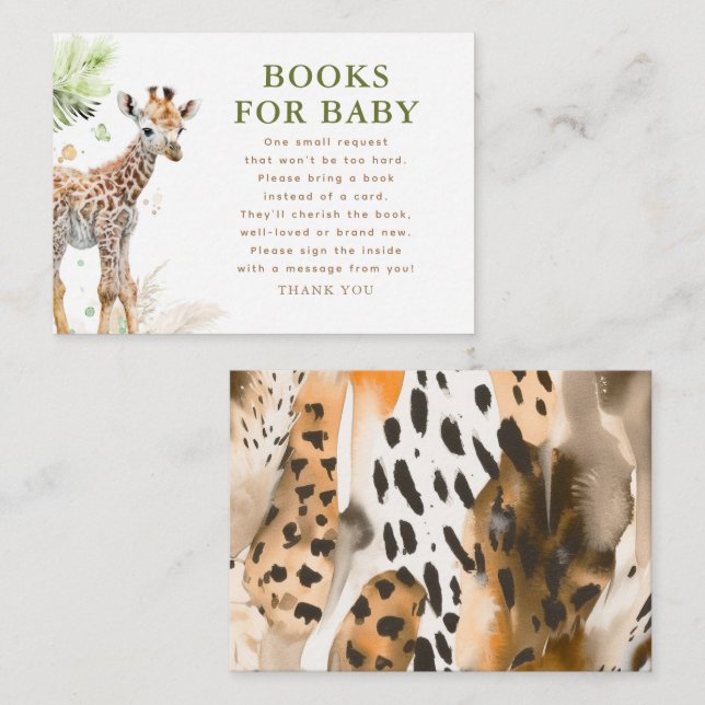 Carte D'accompagnement Livres pour le Baby shower Baby Safari Wildlife (Devant / Derrière)