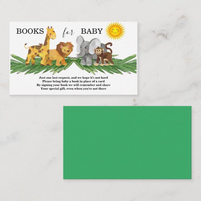 Carte D'accompagnement Livres pour le Baby shower Baby Wild Animaux (Devant / Derrière)