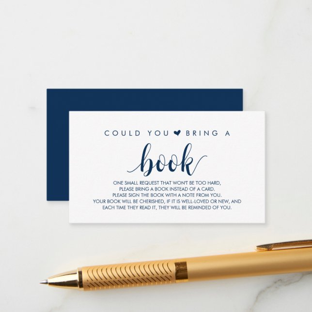 Carte D'accompagnement Livres pour le bébé, Modern Cute Navy Blue Script (Devant/Arrière en situation)