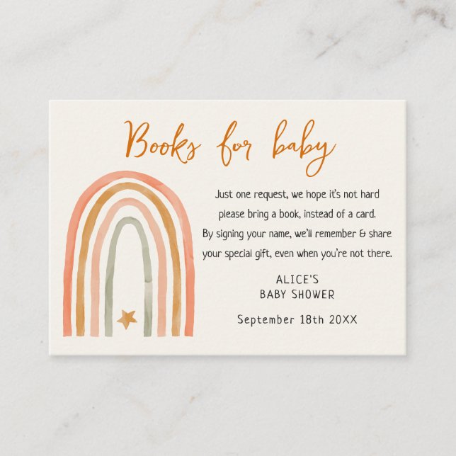 Carte D'accompagnement Livres Rainbow Boho Pour Baby shower (Devant)