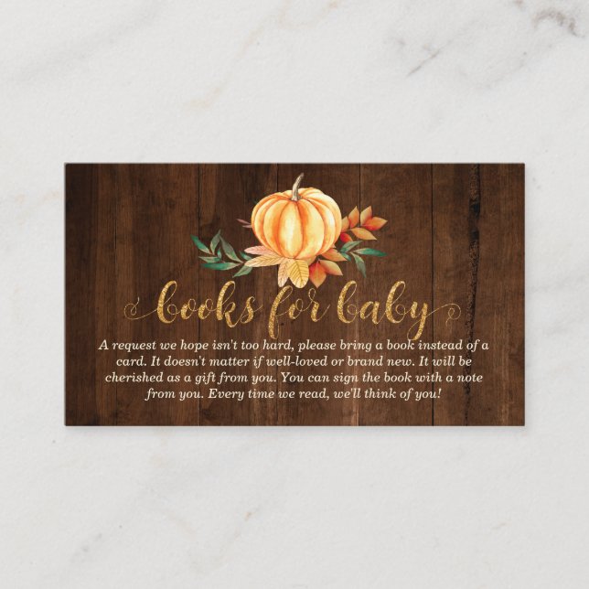Carte D'accompagnement Livres rustiques en bois pour Baby shower Citrouil (Devant)