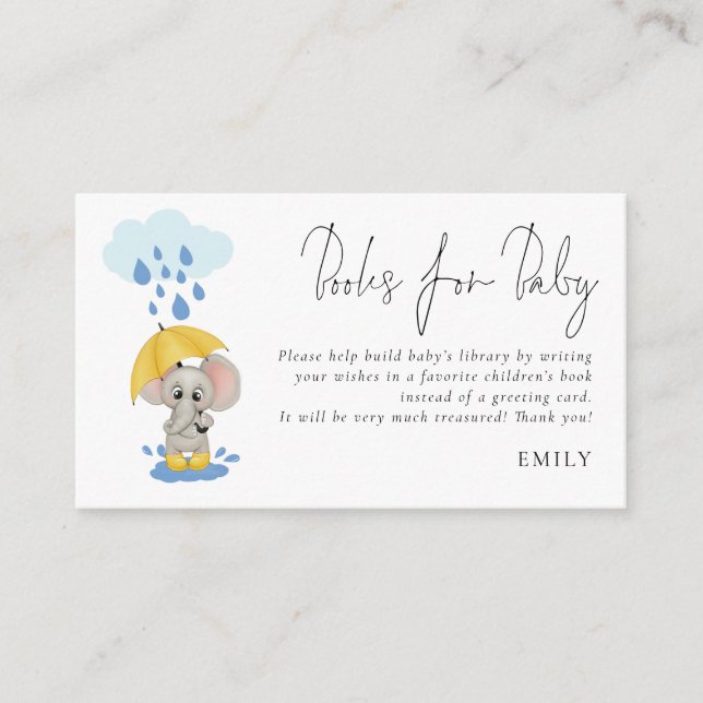 Carte D'accompagnement Livres Script Elephant Umbrella Pour Baby shower (Devant)