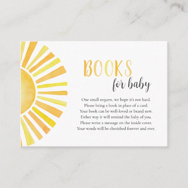 Carte D'accompagnement Livres solaires pour bébé, Baby shower soleil (Devant)