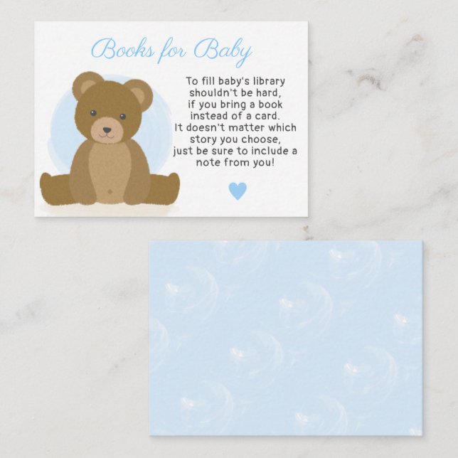 Carte D'accompagnement Livres Teddy Bear pour Baby Boy Baby shower (Devant / Derrière)