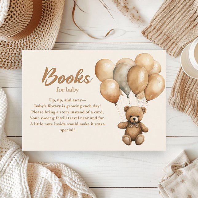 Carte D'accompagnement Livres Teddy Bear pour bébé Neutre Genre (Vintage teddy bear and balloons books for baby card)