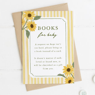 Carte D'accompagnement Livres Tournesols & Rayures Jaunes pour Bébé