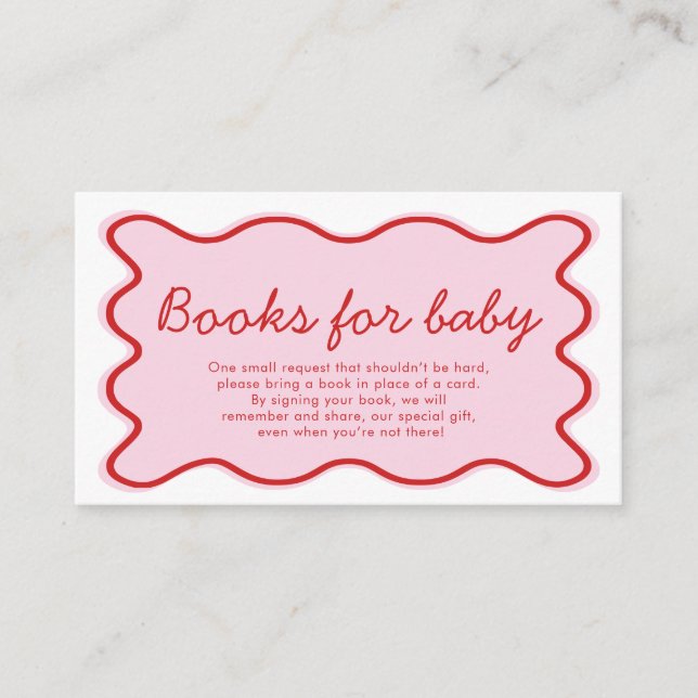 Carte D'accompagnement Livres Wavy Curvy rose et rouge Baby shower pour b (Devant)