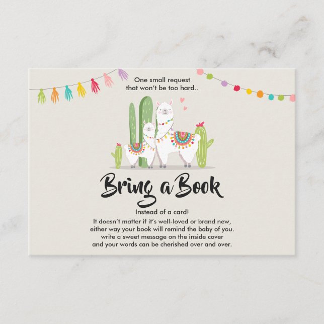 Carte D'accompagnement Llama Apportez un livre Baby shower Fiesta Cactus (Devant)