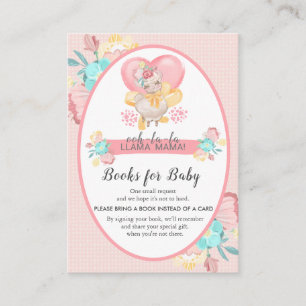 Carte D'accompagnement Llama Baby shower rose Floral Apportez un livre