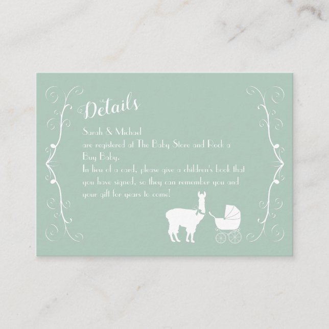 Carte D'accompagnement Llama Baby shower vert mignon Hommes Neutre (Devant)