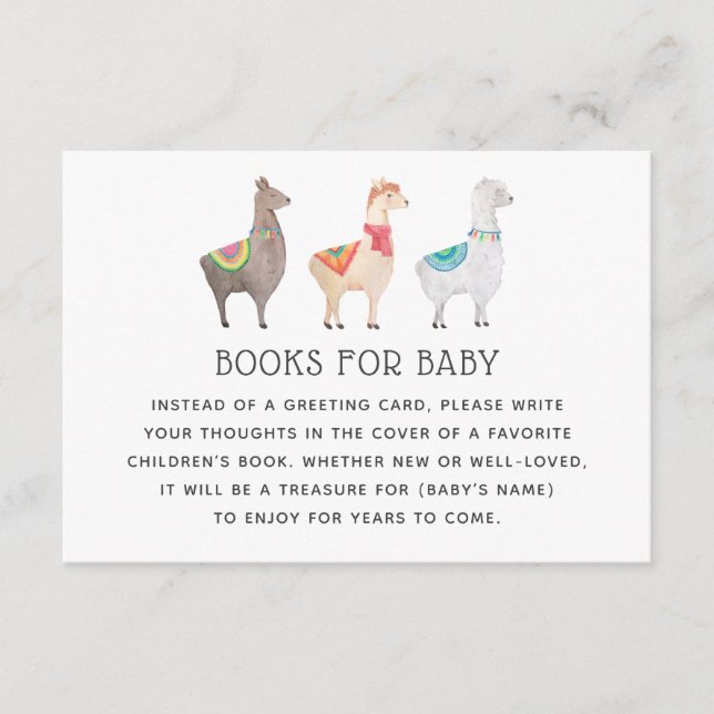 Carte D'accompagnement Llama Books for Baby | Baby Shower Library Request (Devant)