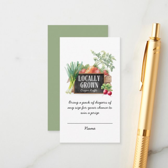 Carte D'accompagnement Locally Grown Diaper Raffle Tickets Baby Shower (Devant/Arrière en situation)