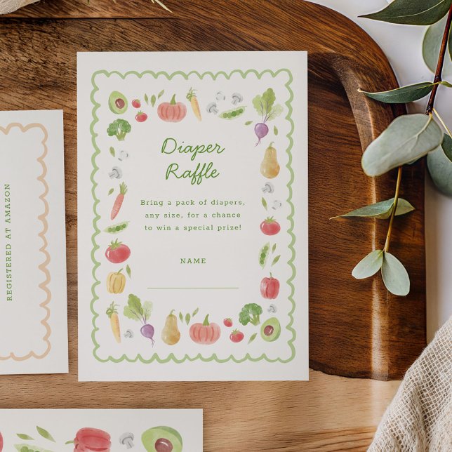 Carte D'accompagnement Locally Grown Watercolor Vegetables Diaper Raffle (watercolour vegetables diaper raffle insert card)