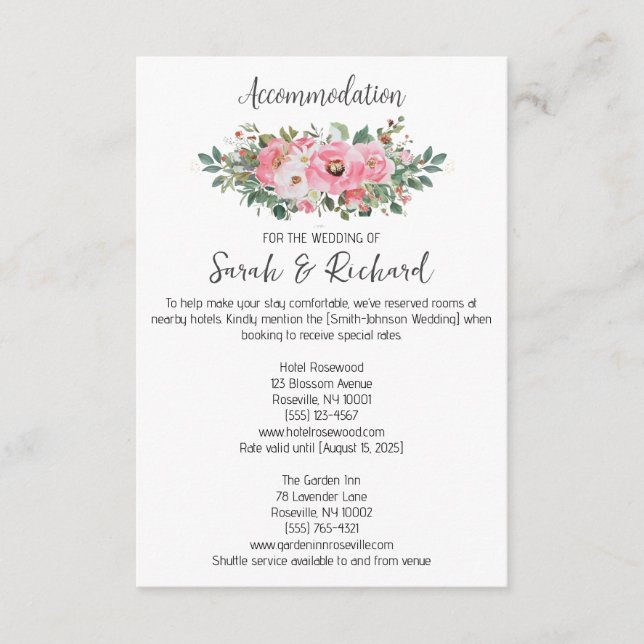 Carte D'accompagnement Logement Fleurs Rose Clair Mariage  (Devant)