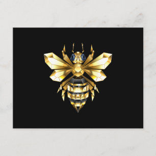 Carte D'accompagnement Logo Faux Gold Foil Bee Polygonal sur Noir