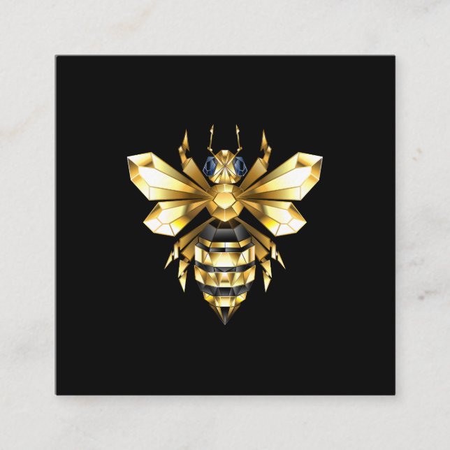 Carte D'accompagnement Logo Faux Gold Foil Bee Polygonal sur Noir (Devant)