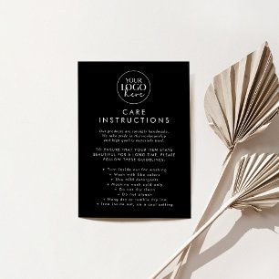 Carte D'accompagnement Logo noir chic - Instructions pour le soin du prod
