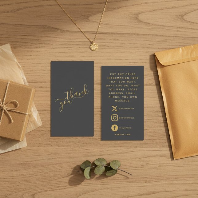 Carte D'accompagnement Logos sociaux, gris et or insérer la carte. (Social logos, grey and gold order insert Card.)