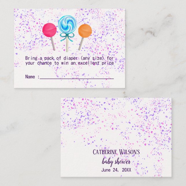 Carte D'accompagnement Lollipops Candy Land Baby shower Déchets Raffin (Devant / Derrière)
