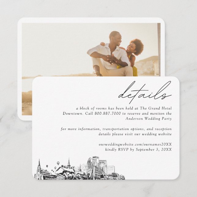 Carte D'accompagnement Louisville Mariage Hotel Détails du bloc de chambr (Devant / Derrière)