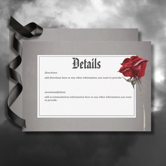 Carte D'accompagnement Love & Bones Éffrayant Rouge Floral Détails du Mar (Love & Bones Spooky Red Floral Wedding Details Card)