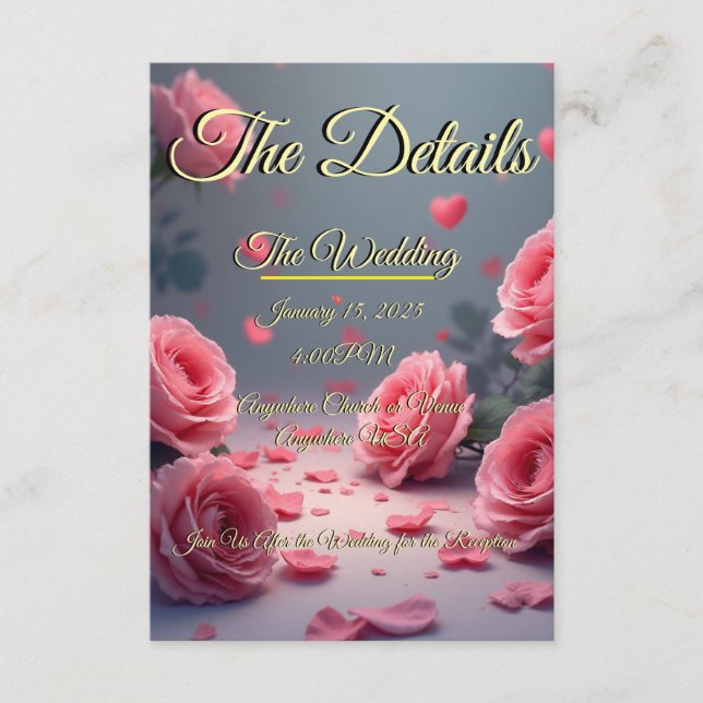 Carte D'accompagnement Love is in Bloom Details Pink Roses Wedding Invite (Devant)