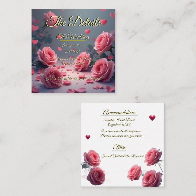 Carte D'accompagnement Love is in Bloom Details Pink Roses Wedding Invite (Devant / Derrière)