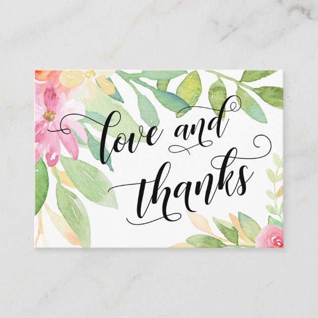 Carte D'accompagnement Love & Merci Typographie Rose Floral Wedding Favor (Devant)
